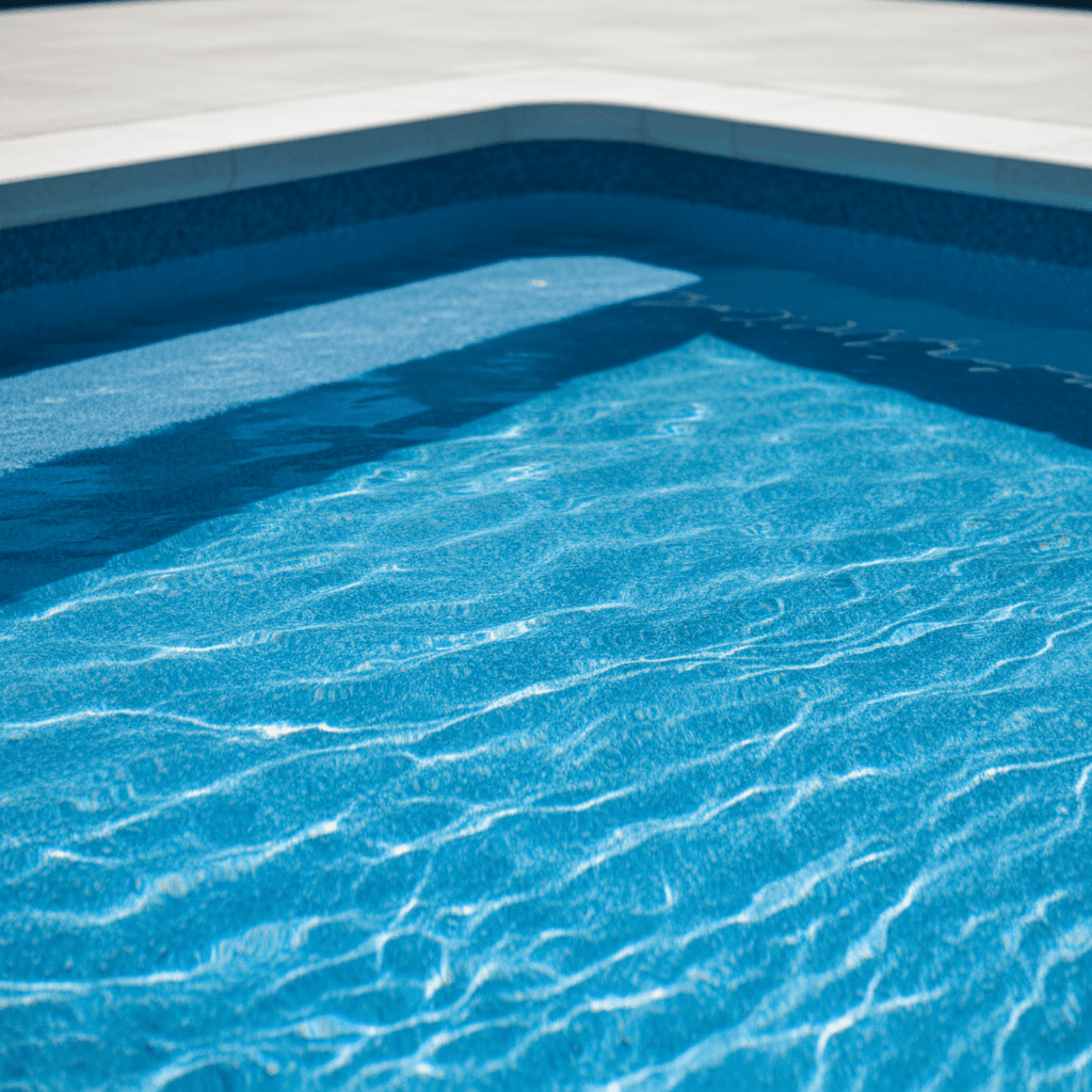 Close-up detail of new pool liner and water clarity